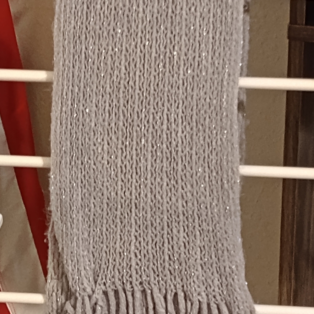 Cozy Light Gray Knit Fringe Scarf ( Add To A bundle Of 2 Or More For 2 Dollars)